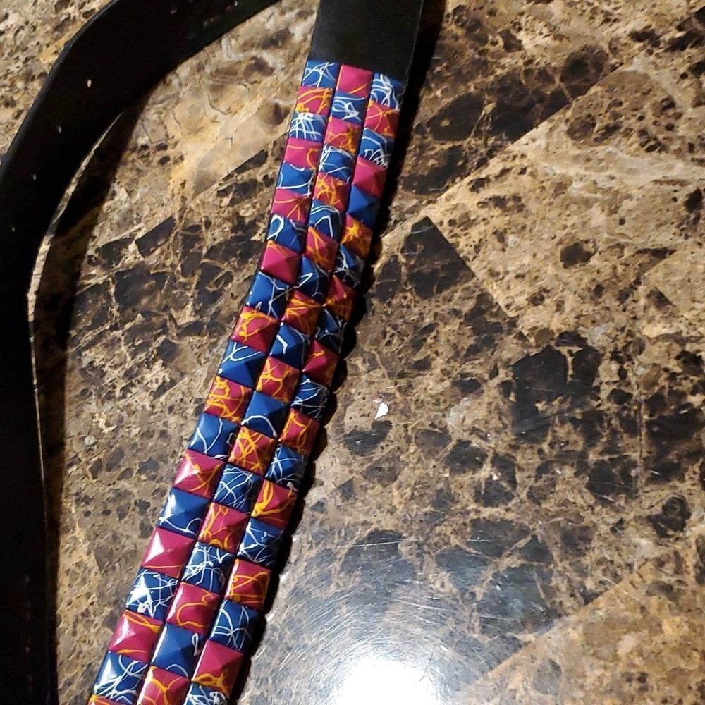 1.5 inch pyramid studded belt - pink and purple